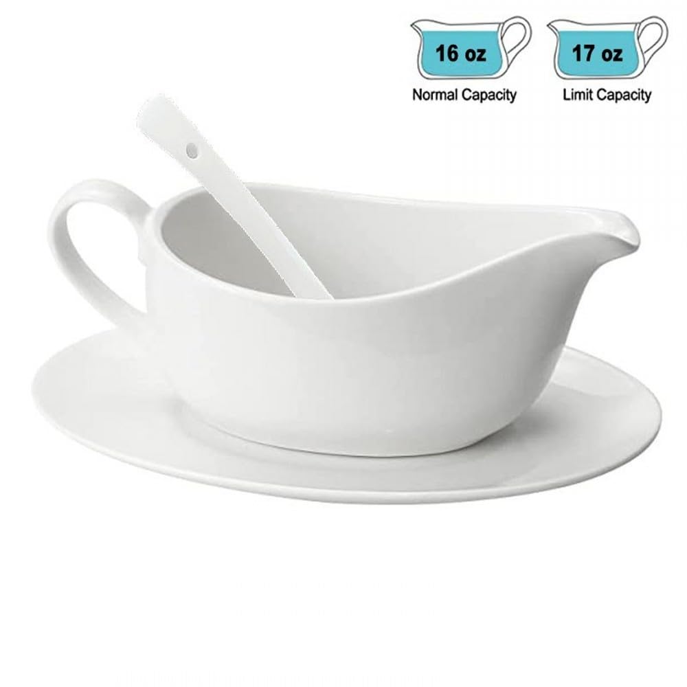 Qlans white ceramic gravy boat with stain-resistant glaze