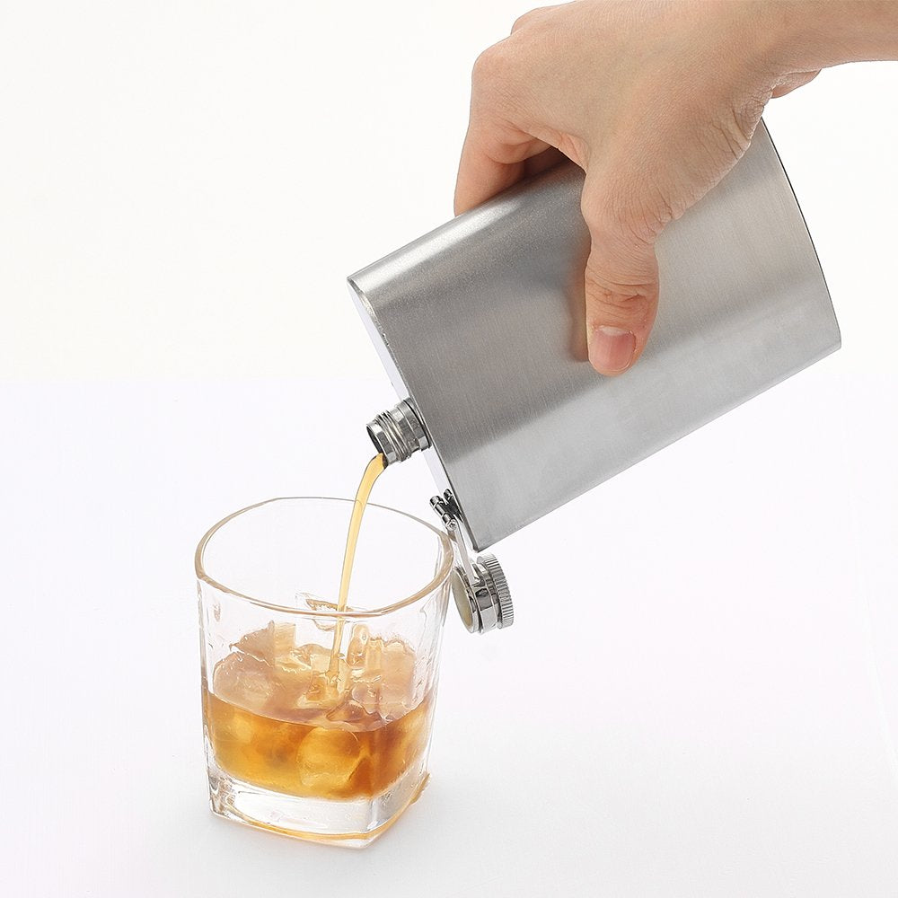 QLL hip Flask 8 oz back view highlights durable stainless steel