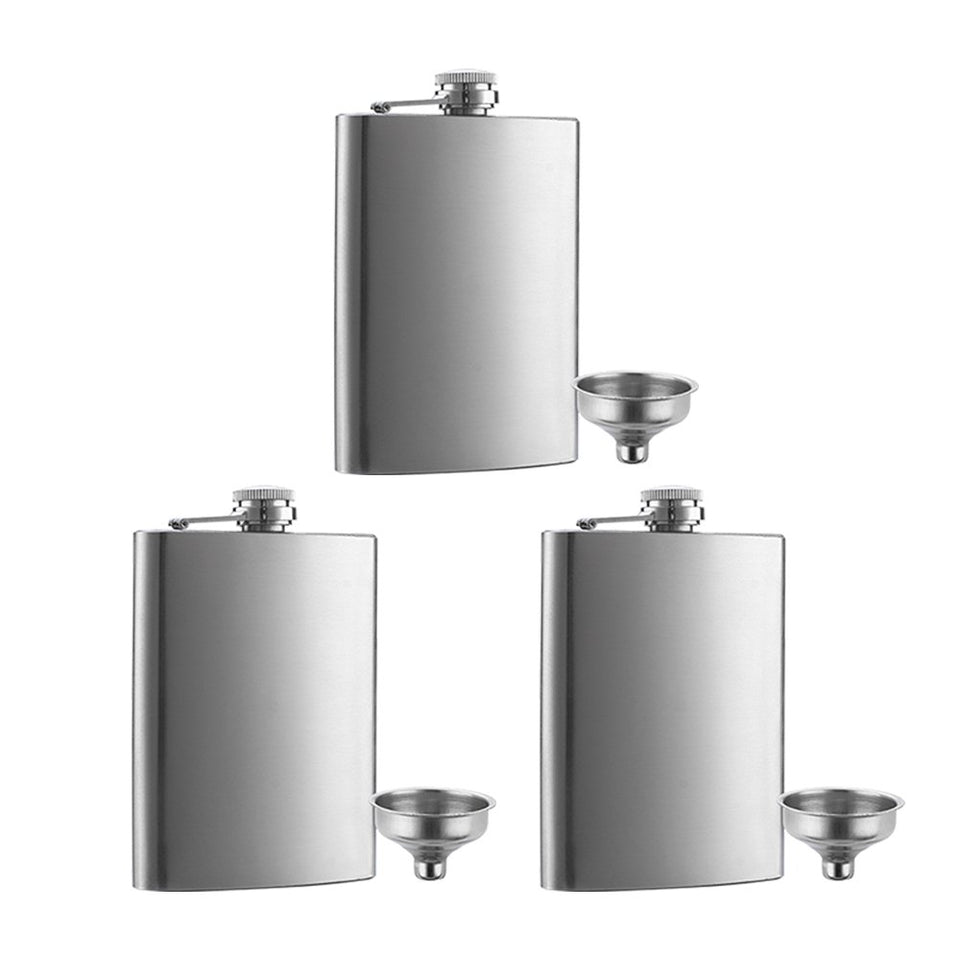 QLL hip Flask 8 oz front view shows pocket friendly design for on the go use
