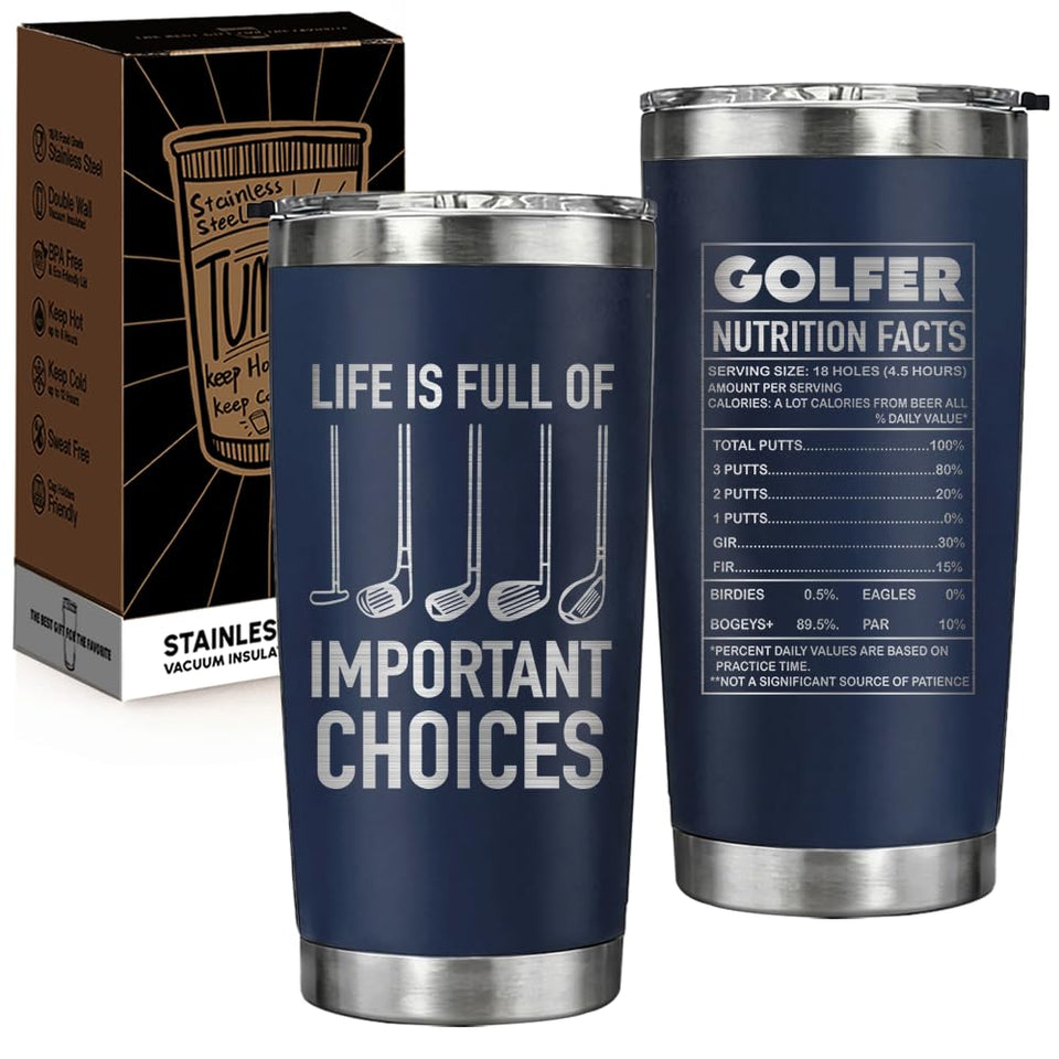 Qmoouoou golf mug blue 20oz keeps drinks hot or cold for hours.