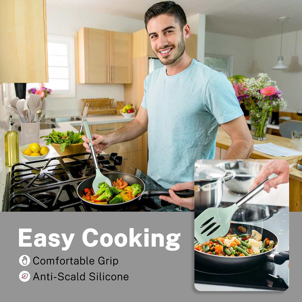 QMVESS silicone spatula ready for nonstick pan cooking and stirring