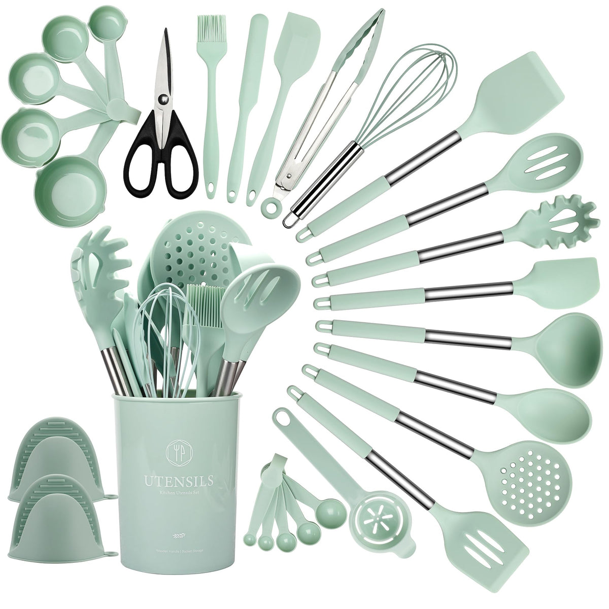 QMVESS light green utensils holder keeping the counter organized and accessible