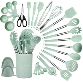 QMVESS light green utensils holder keeping the counter organized and accessible