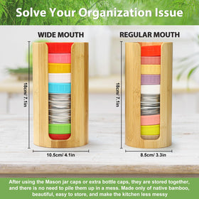 QOOMABA bamboo lid box for wide-mouth lids keeps them secure and easy to grab.