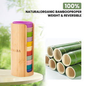 QOOMABA Bamboo lid storage stackable saves cabinet space.