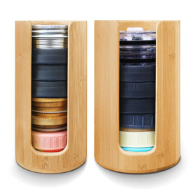 QOOMABA Mason Jar Lid Organizer: two bamboo boxes for tidy, accessible lid storage.