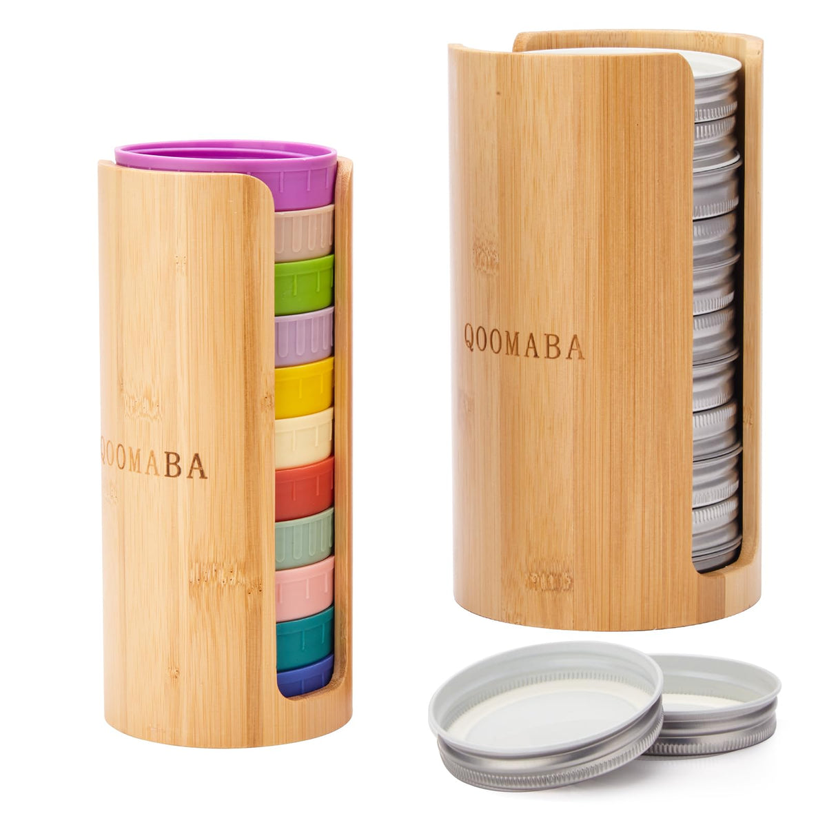 QOOMABA Mason lid organizer for regular lids keeps lids neatly stored and accessible.