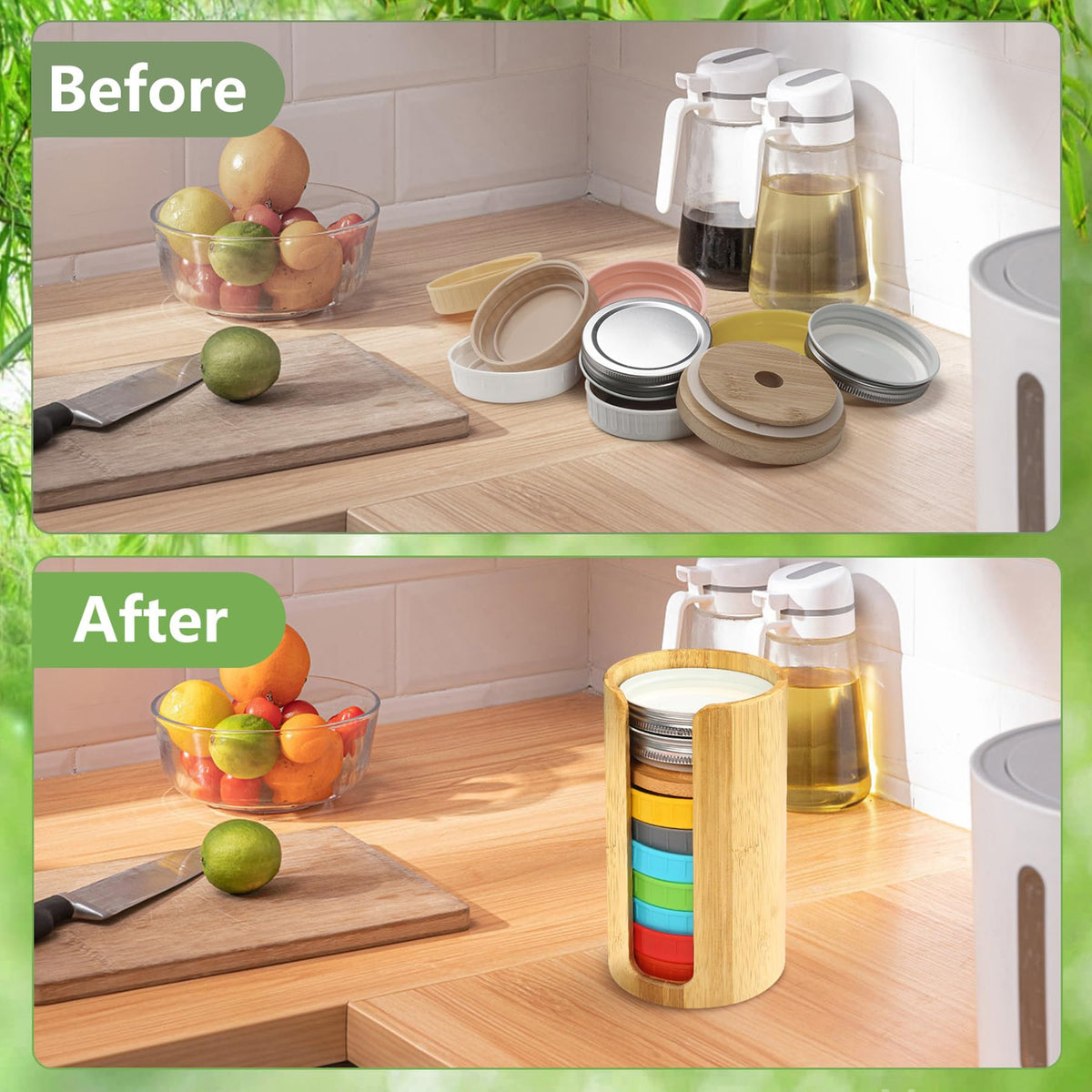 QOOMABA stackable lid storage design saves counter space and keeps lids organized.