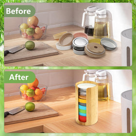 QOOMABA stackable lid storage design saves counter space and keeps lids organized.