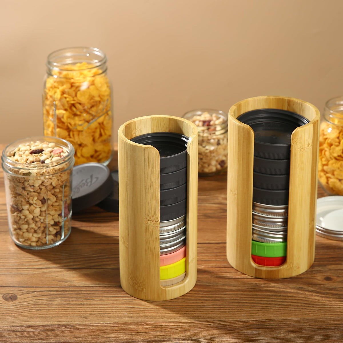 QOOMABA two-box set keeps regular and wide-mouth lids securely organized.