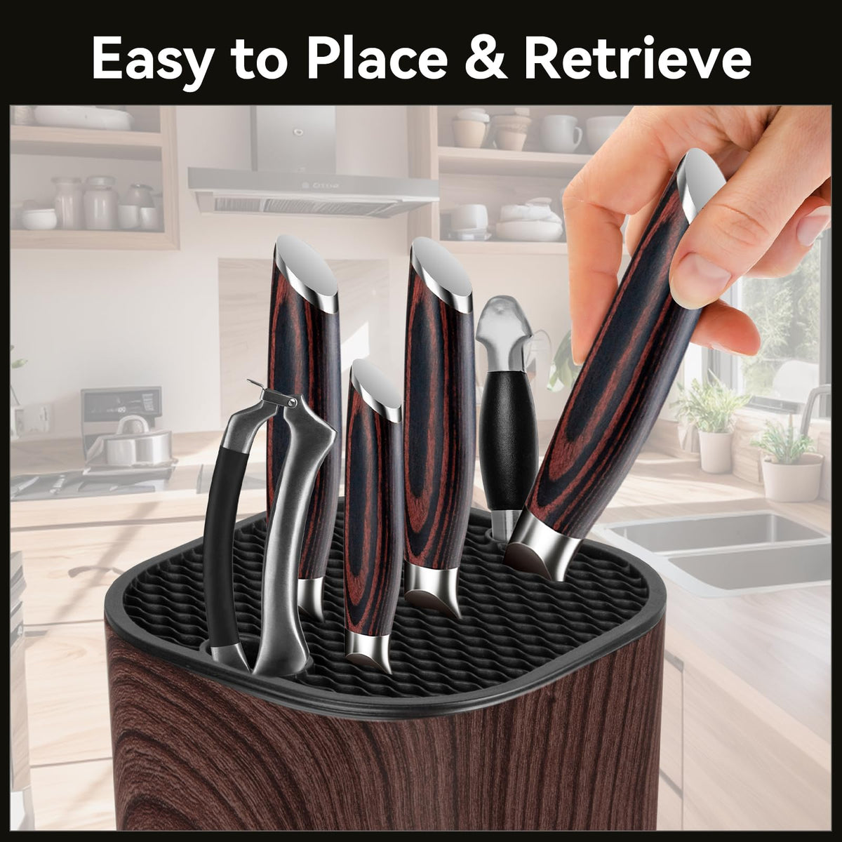 Qoosea Knife Block Space-Saving Design Saves Counter Clutter and Protects Blades.