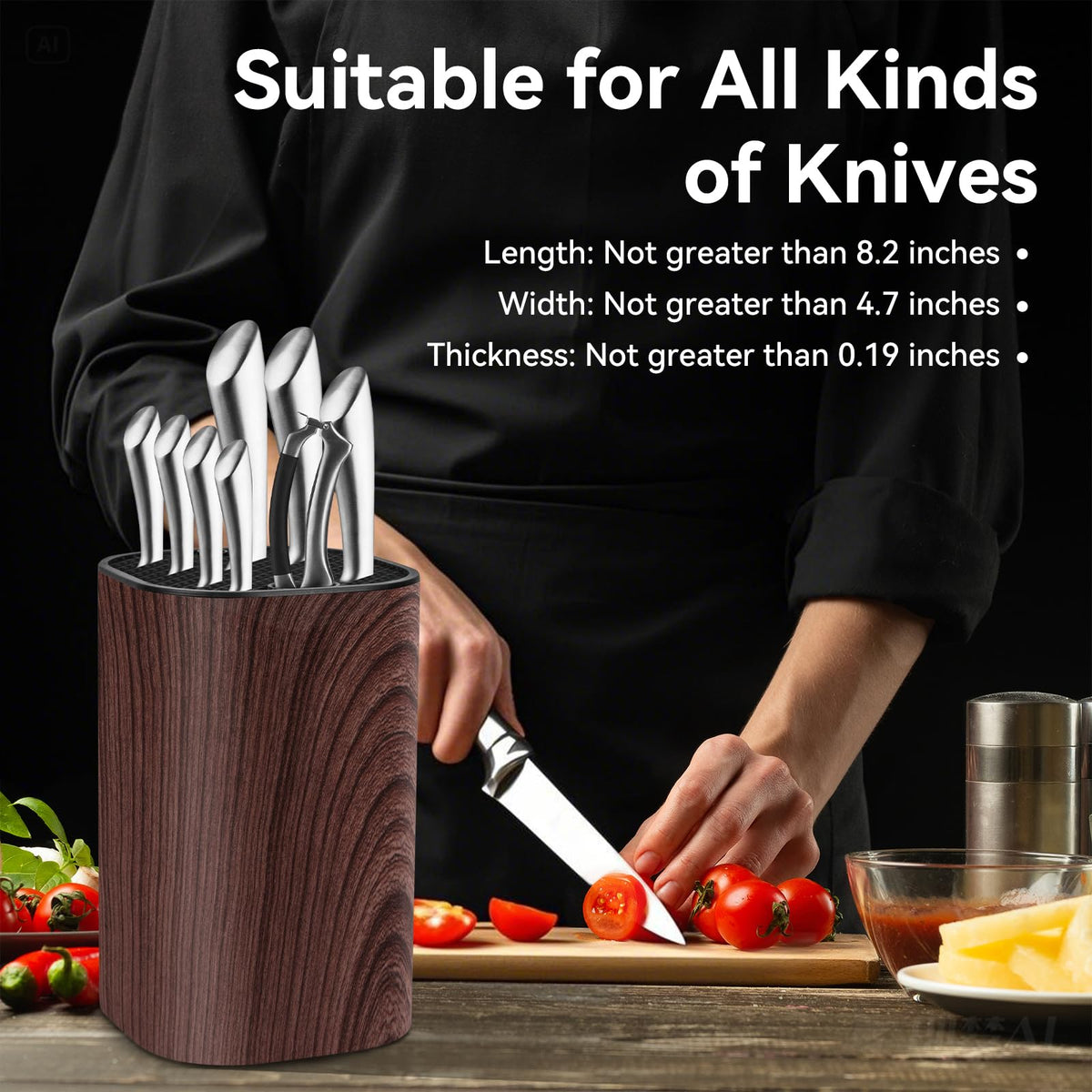 Qoosea Knife Block with Sharpening Rod Slot helps maintain edge between uses.