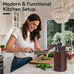 Qoosea Knife Block Supports up to 20 blades for versatile kitchen storage.