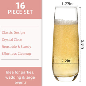 QOWOEO champagne glasses with 8.5 oz capacity for generous pours