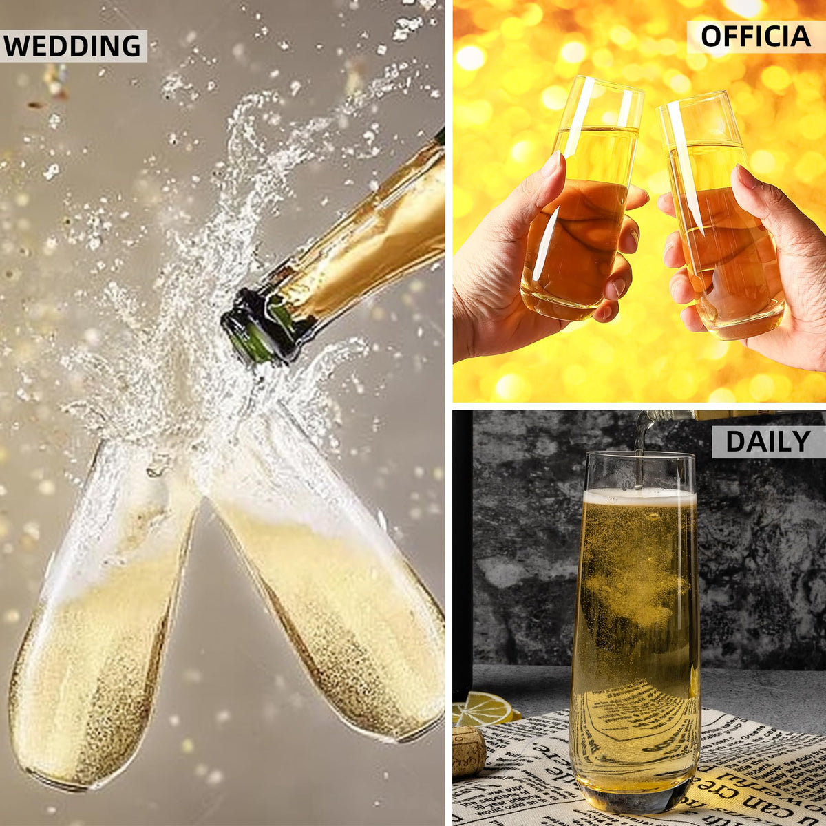 QOWOEO crystal-clear champagne glasses highlight color and bubbles