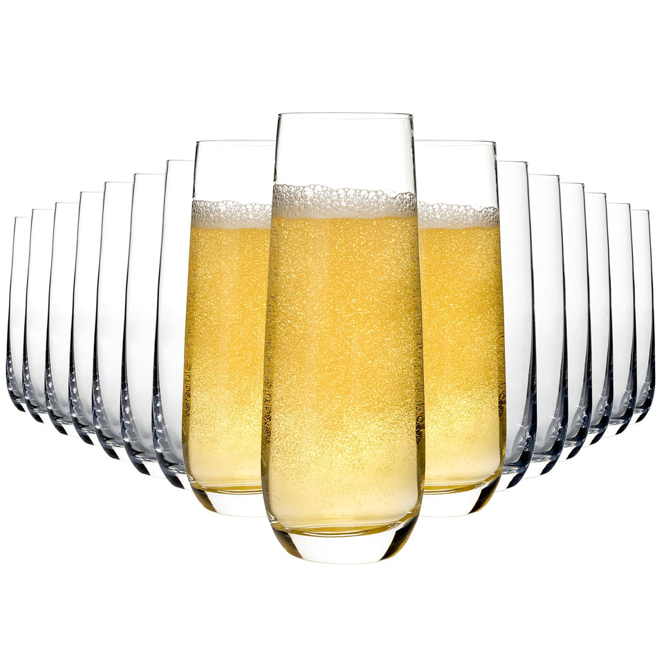QOWOEO stemless champagne glasses set of 16 in crystal-clear glass for celebrations