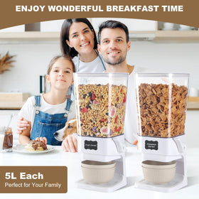 Qozzix cereal dispenser outlet shows gentle flow to avoid crushing.