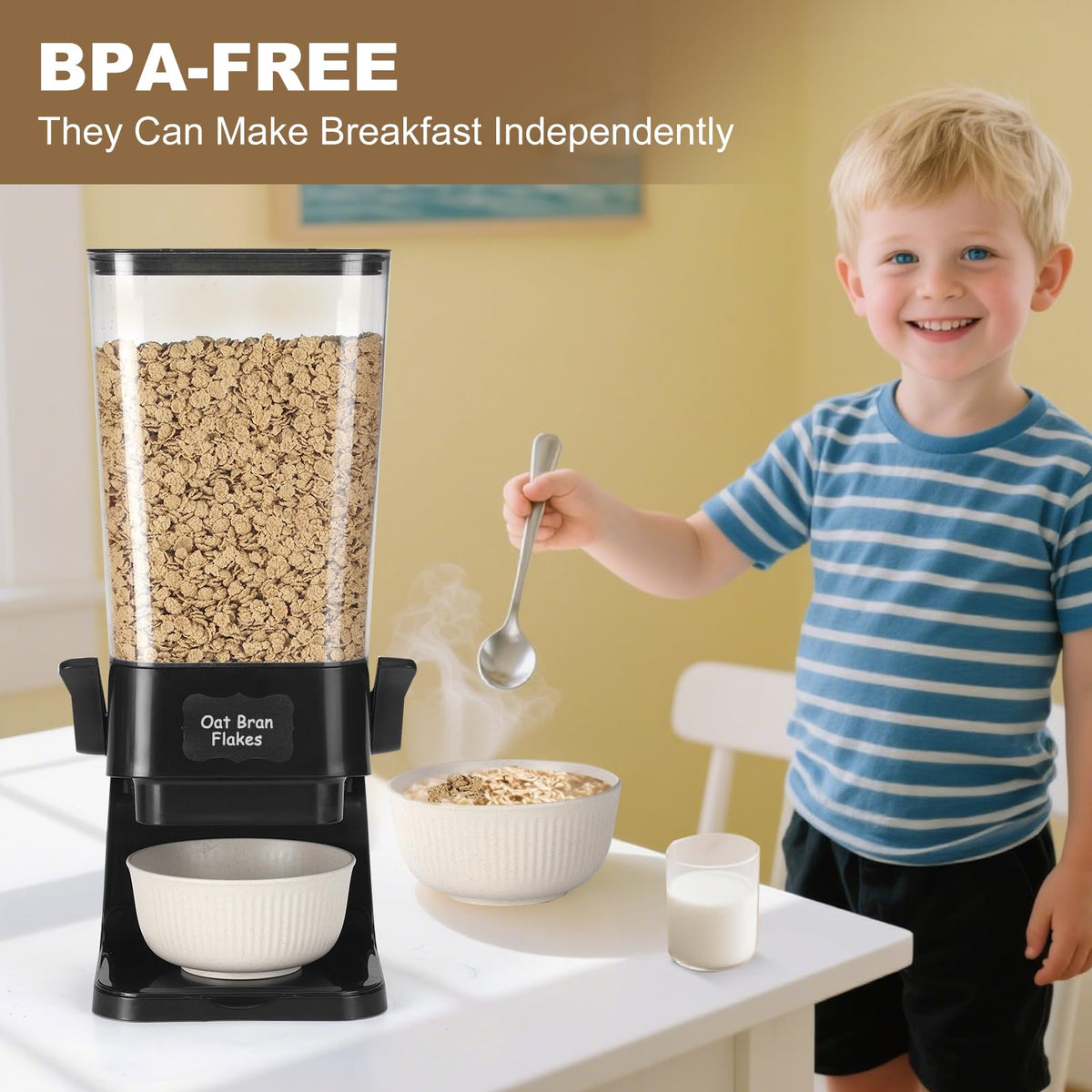 Qozzix cereal dispenser with easy to grip side handles