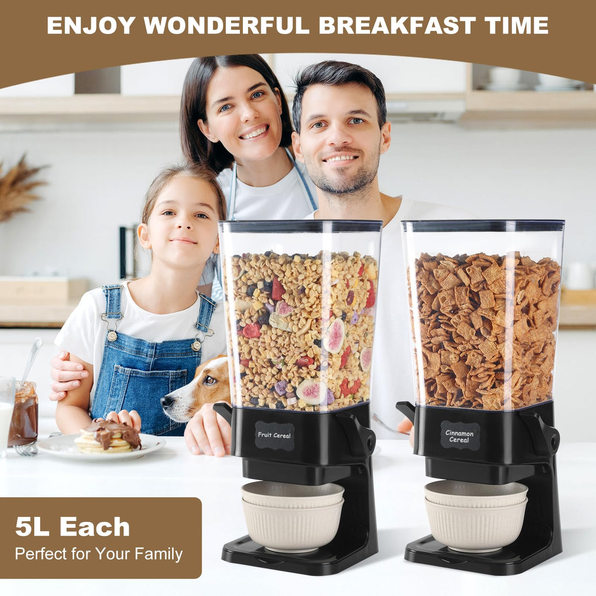 Qozzix cereal dispenser with wide outlet for smooth dispensing