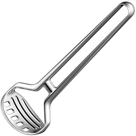 qAp Quality Art Practical heavy-duty potato masher showcases seamless stainless steel construction for durability.