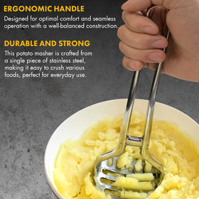 qAp potato masher features unique hole arrangement for versatile textures.
