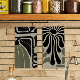 Qpenm Sage Green Groovy dish towel set—soft, durable weave for everyday kitchen use.