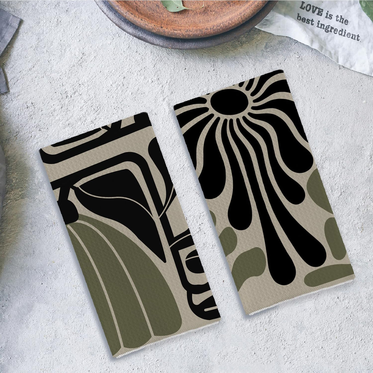 Qpenm Sage Green Groovy kitchen decor towel—stylish boho accent in any room.