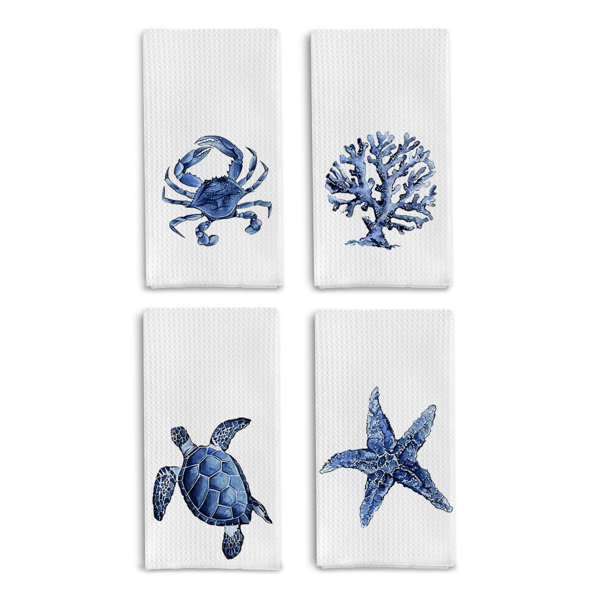 Qpenm coastal towel with crab design for decorative kitchen use and quick drying.