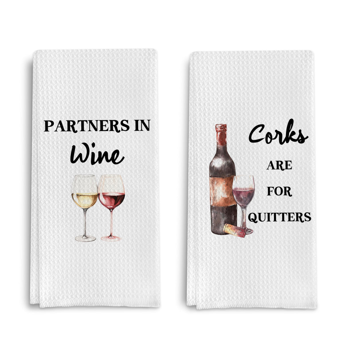 Qpenm funny wine towel set with waffle weave for durable, quick-dry cleaning.