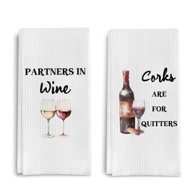 Qpenm funny wine towel set with waffle weave for durable, quick-dry cleaning.