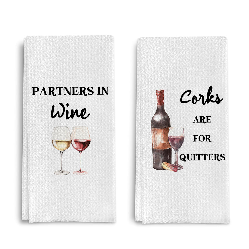 Qpenm funny wine towel set with waffle weave for durable, quick-dry cleaning.