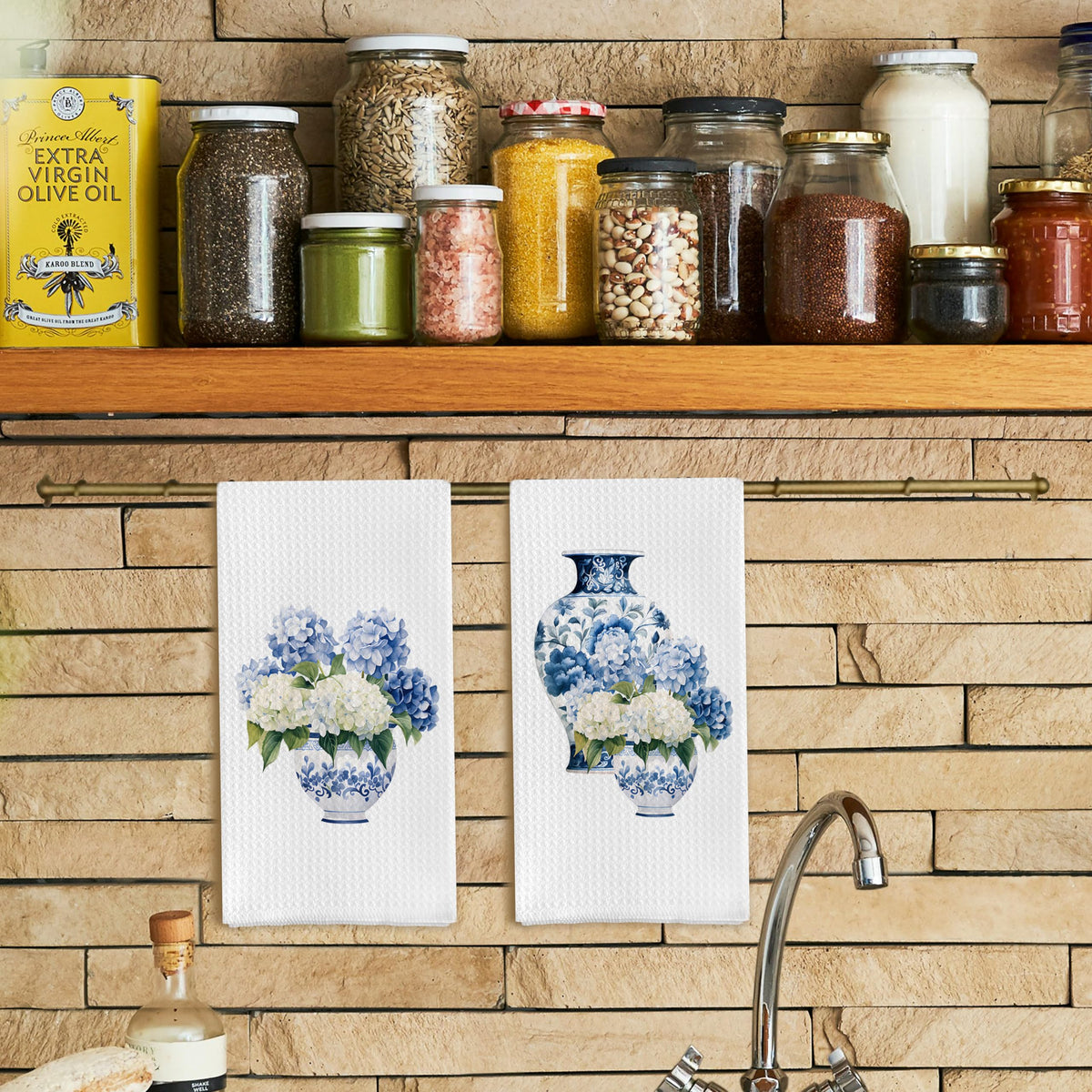 Qpenm chinoiserie towel set 24x16 inches for reliable kitchen use