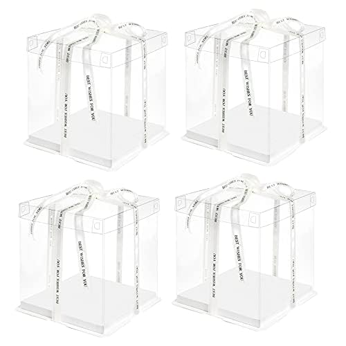 QPEY clear cake box side view shows sturdy construction and easy assembly.