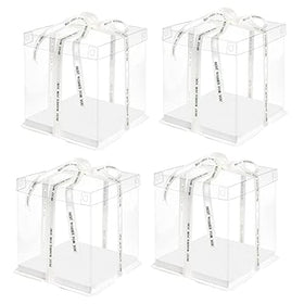 QPEY clear cake box side view shows sturdy construction and easy assembly.