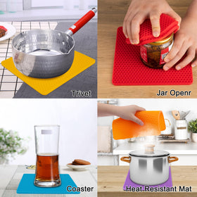 Hanging holes in QPIX DIGITAL silicone trivets enable easy storage