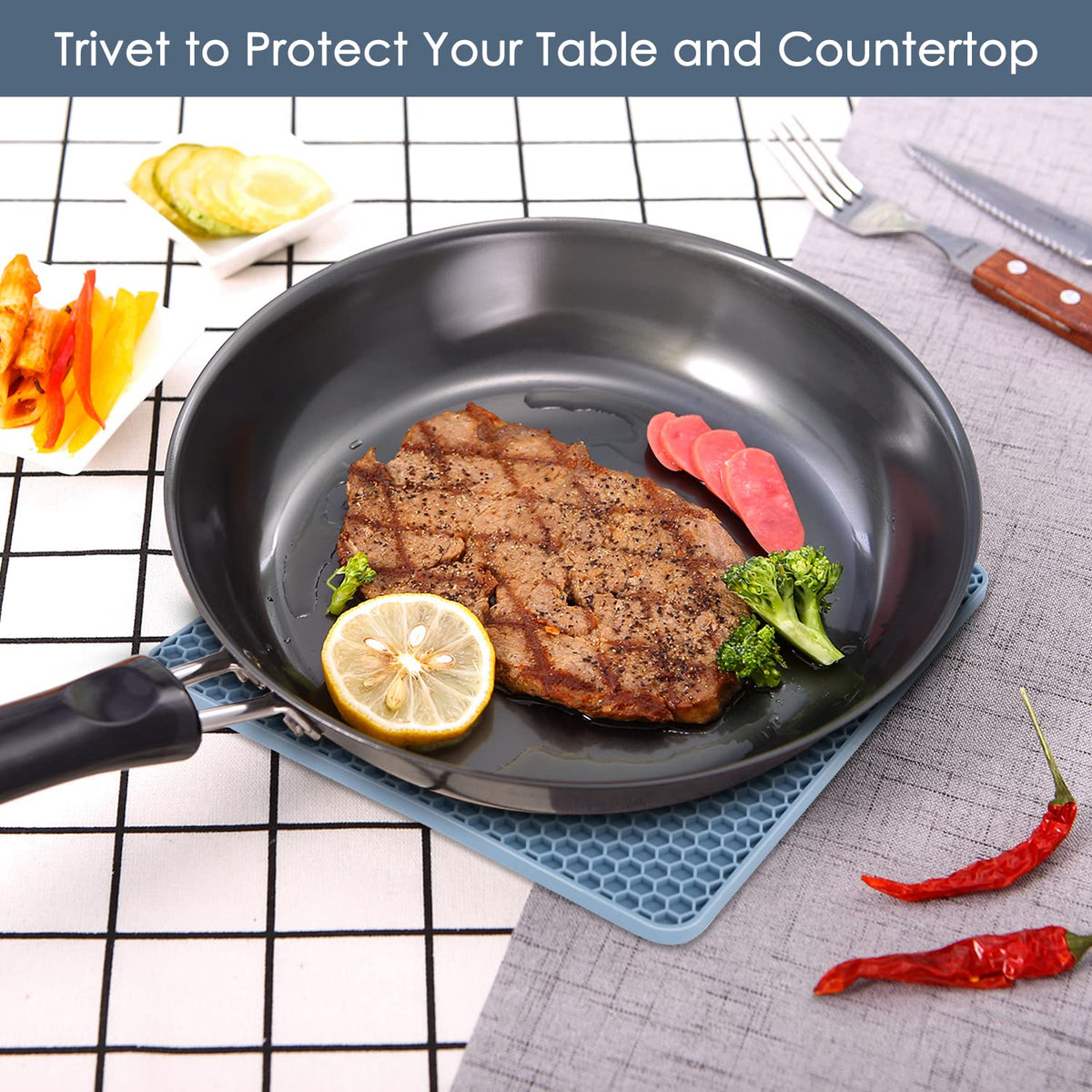 QPIX DIGITAL round hot pad — used as a drying mat for dishes and utensils.