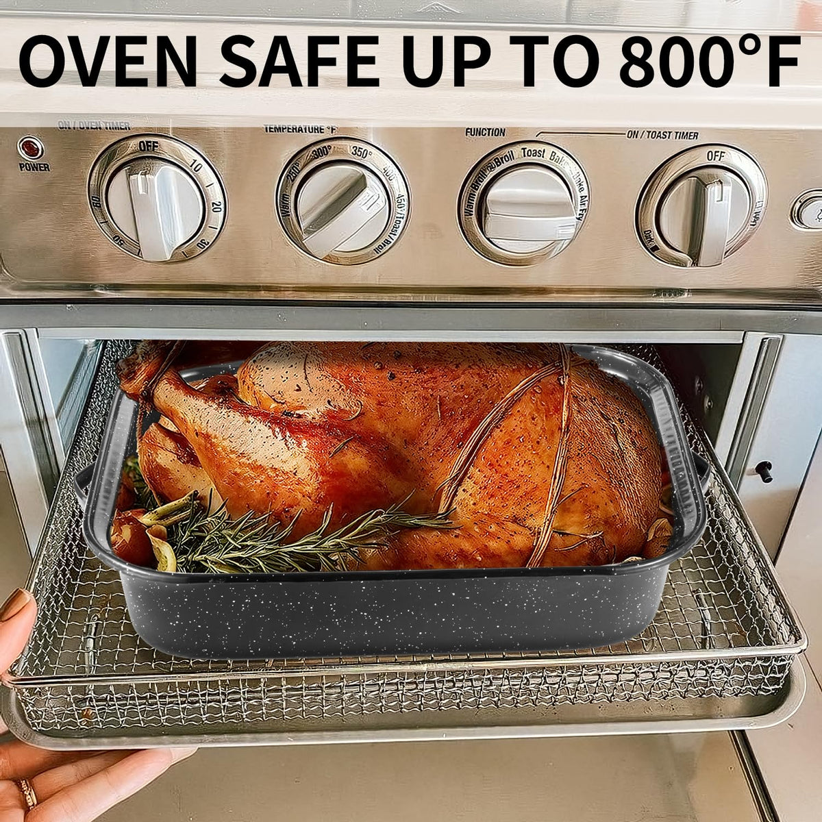 QPMR V-shaped rack promotes even heat and drainage for juicy roasts.
