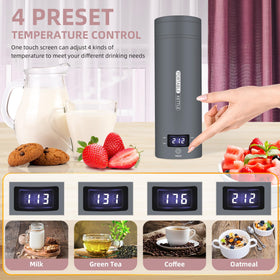 QRAGJBM kettle LCD display showing four temperature presets for precise tea and coffee.