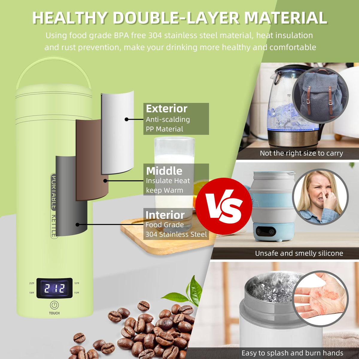 QRAGJBM BPA-free 304 stainless steel ensures safe, clean hot water.