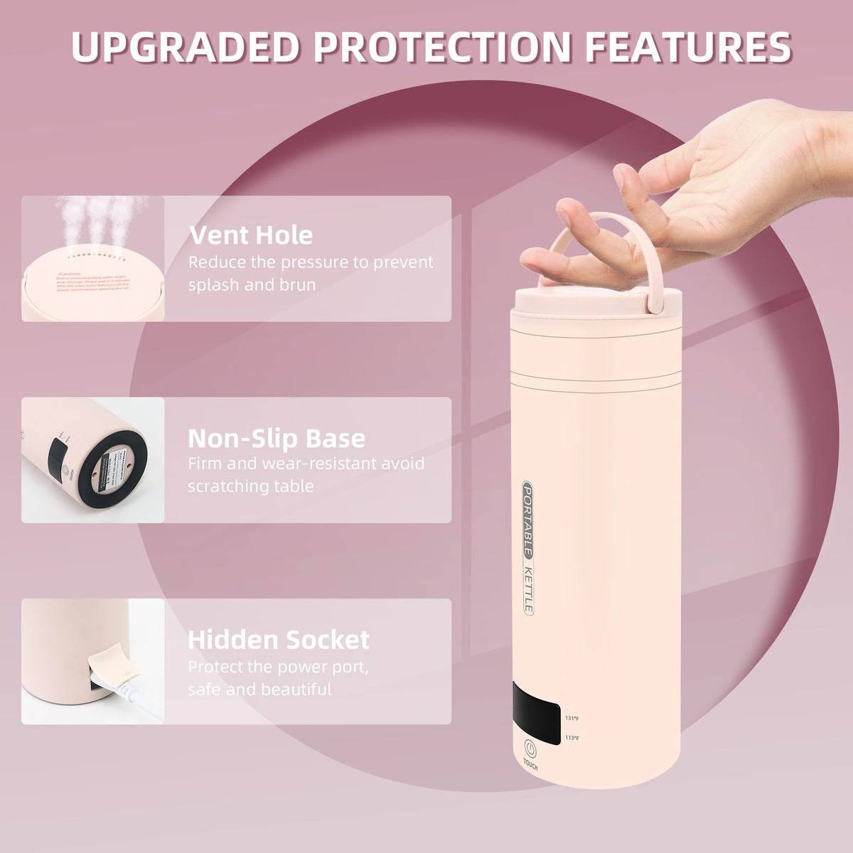 QRAGJBM pink travel kettle adds stylish convenience to trips.