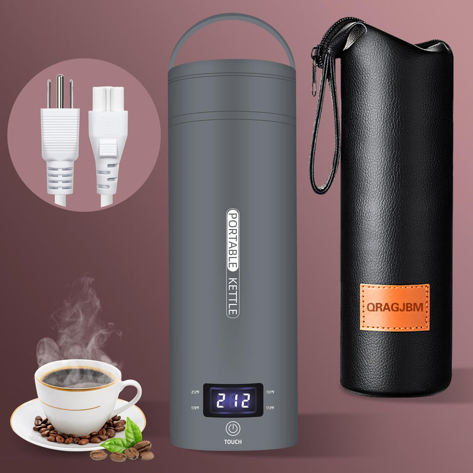 QRAGJBM travel kettle with 450ml capacity, ideal for hotel stays.