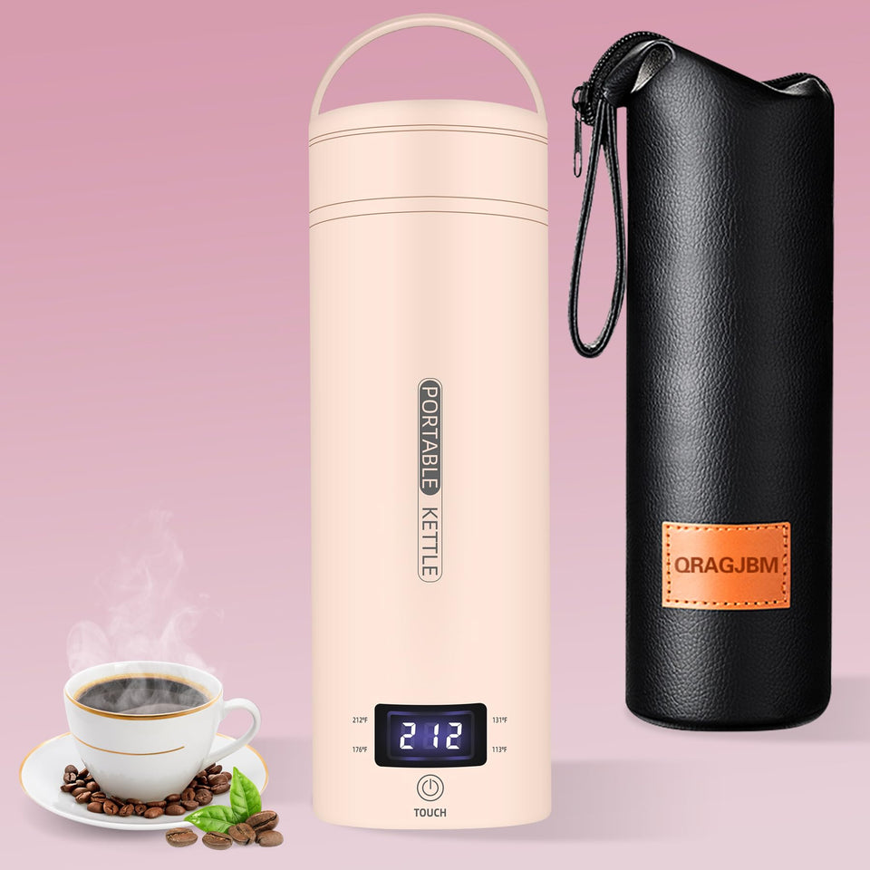 QRAGJBM travel kettle 450ml compact design for easy packing and quick hot drinks.