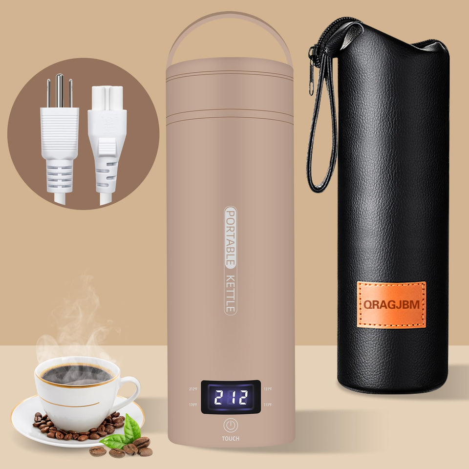 QRAGJBM travel kettle compact 450ml with LCD for fast, on the go tea