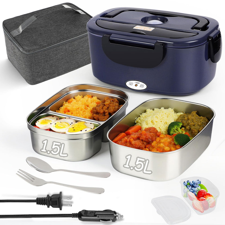 Qrastlu electric lunch box front view emphasizes portable design for office and travel meals