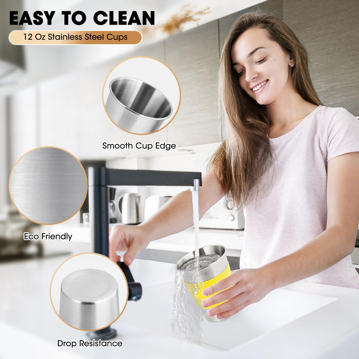 Qrooper dishwasher-safe metal cups for quick cleanup.