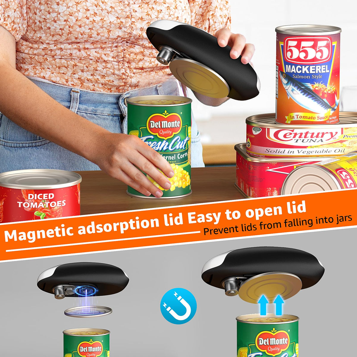 QTDHG Electric Can Opener charging via USB-C for portable power