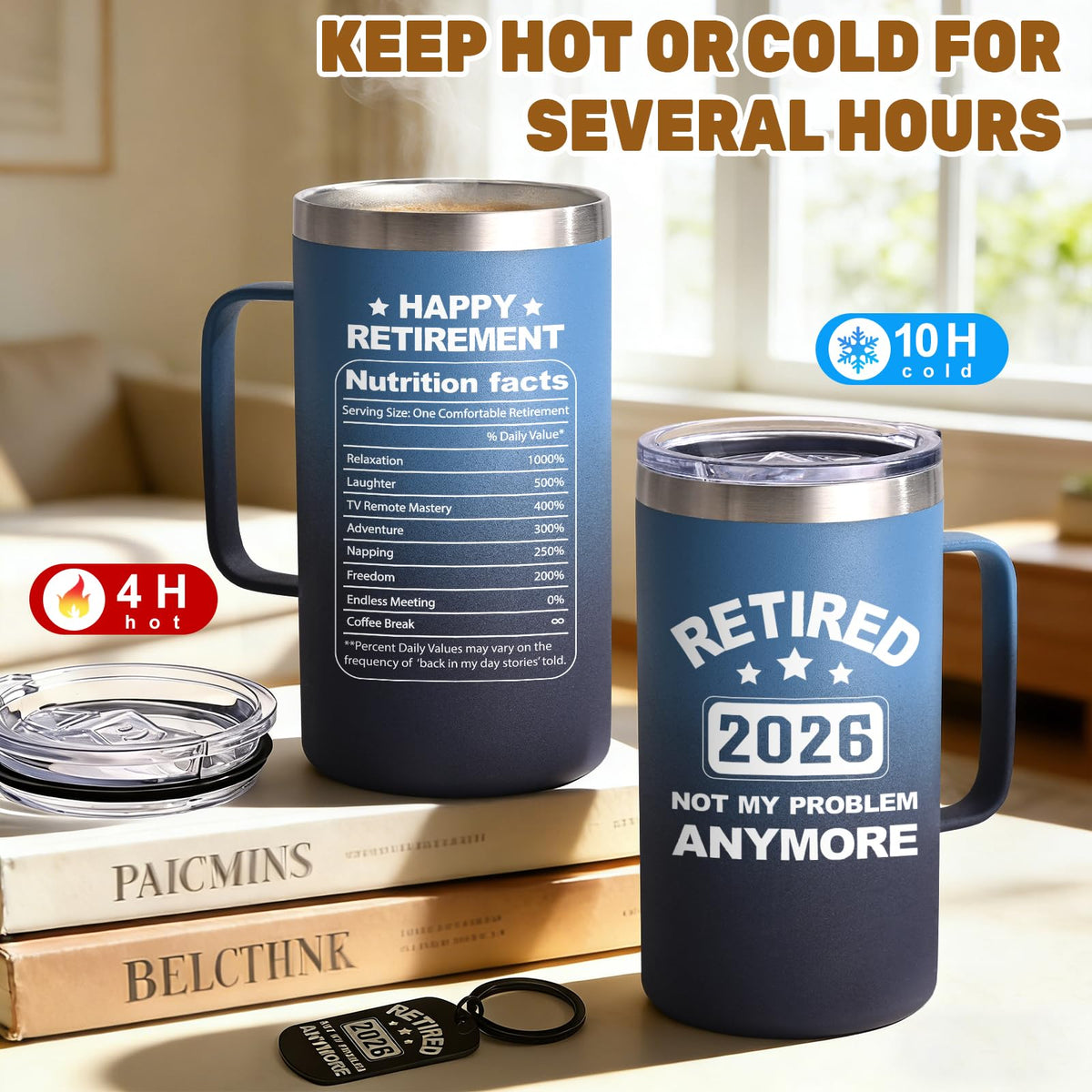 Qtencas retirement mug gradient lid open highlighting spill-safe use