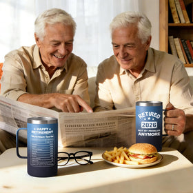 Qtencas retirement mug gradient side handle showing comfortable grip