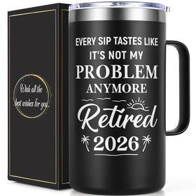 Qtencas retirement mug with leakproof lid, ideal for office and travel