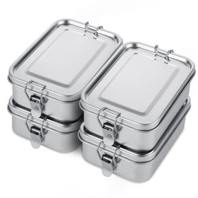 QTLCOHD 4-pack stainless steel lunch box with two compartments.